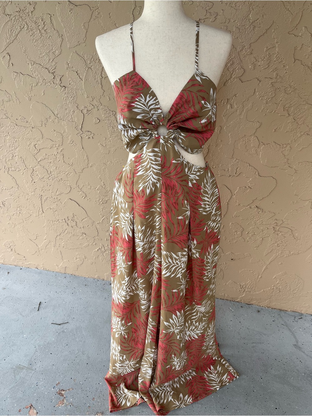 Women’s Beige & Coral Tropical Cutout jumpsuit